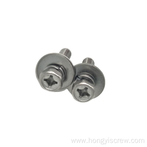 Cross pan three combination screw with spring washer